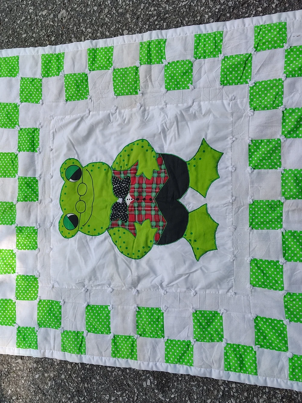 Handmade Green Frog Patchwork Quilt